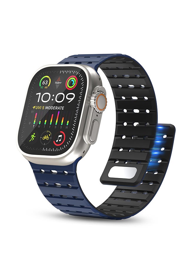 O Ozone - Magnetic Sport Band For Apple Watch Series 10 | Ultra 2 | 8 Ultra | 9 | 8 | 7 | 6, 49/46/45/44/42mm, Soft Silicone Wristband Strap - Dark Blue/Black - Image 1