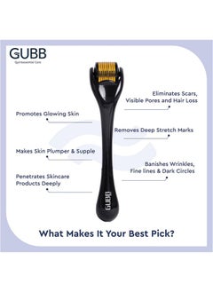 GUBB Hair Growth Derma Roller 0.5 Mm - 540 Titanium Microneedles | Activates Hair Follicles | Reduces Hair Fall | Promotes Hair Thickening | Premium Quality | Effective Scalp Treatment Tool - Golden  - Image 3
