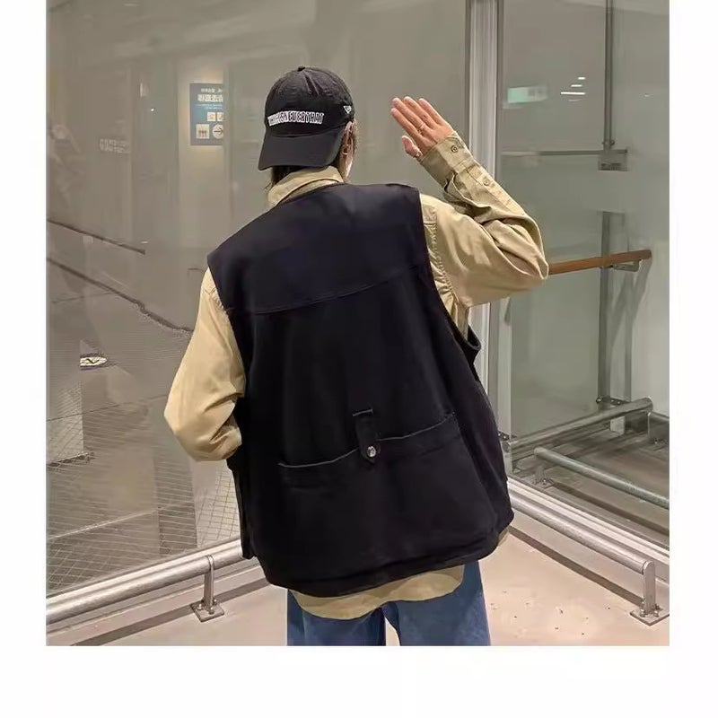 Summer Vest Coat Thin Outer Wear Collarless Japanese Tooling Fashionable Hong Kong Style Loose Personalized Waistcoat For Men And Women - Image 5