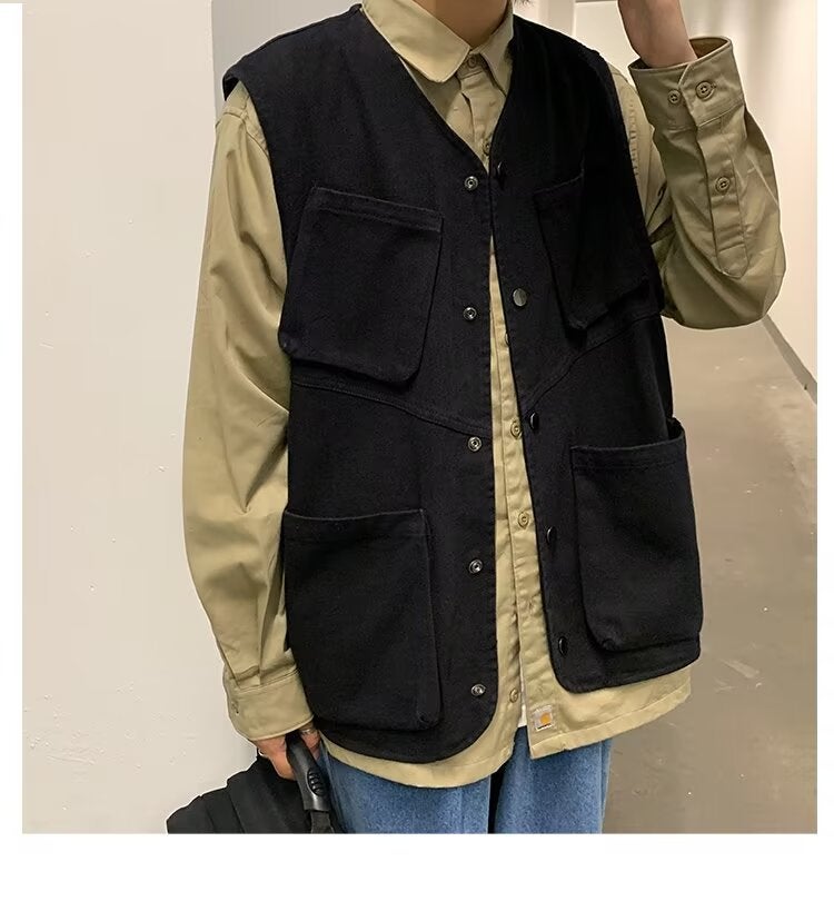 Summer Vest Coat Thin Outer Wear Collarless Japanese Tooling Fashionable Hong Kong Style Loose Personalized Waistcoat For Men And Women - Image 1
