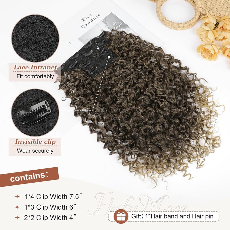 Flufymooz Clip in Hair Extensions, FLUFYMOOZ 4PC 100％ Pure Protein Silk Hair Extensions Long Soft Natural Hairpiece 20 Inch Curly Hair Extension for Women T60808 - Image 4