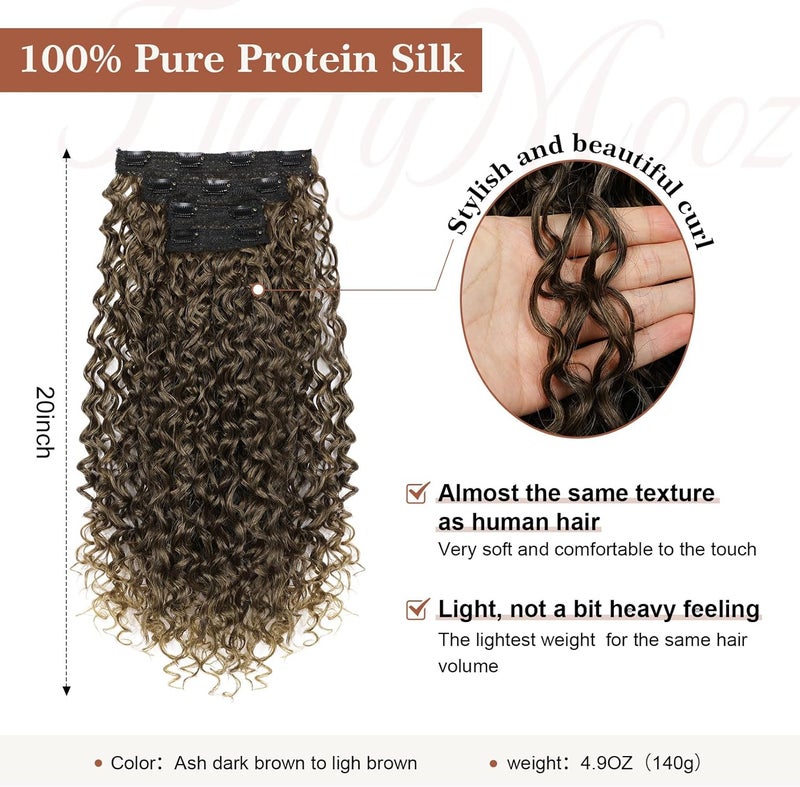 Flufymooz Clip in Hair Extensions, FLUFYMOOZ 4PC 100％ Pure Protein Silk Hair Extensions Long Soft Natural Hairpiece 20 Inch Curly Hair Extension for Women T60808 - Image 2