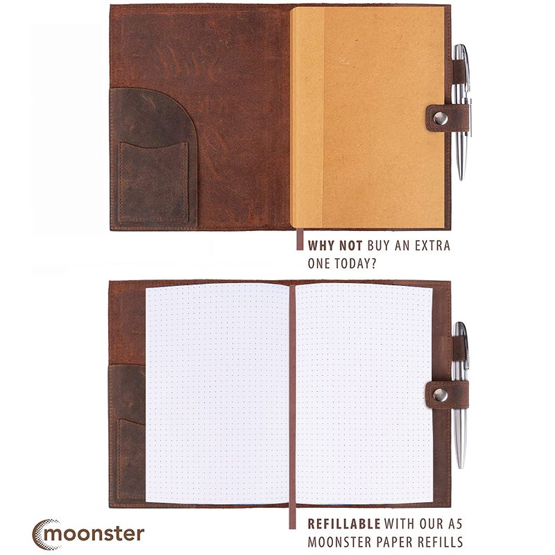moonster Dot Grid Journal Notebook Paper for Refillable Leather Journals â€“ A5 Hardcover 70gsm Dotted Notebooks for Work 8.25 x 5.75 Inches with 320 Page Refill Note Book and Helpful Bookmark - Image 3