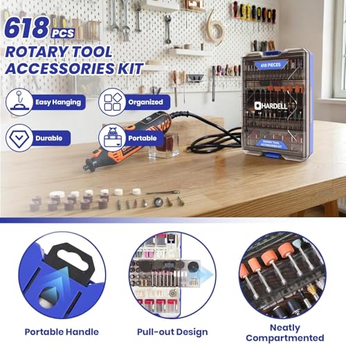 HARDELL 618PCS Rotary Tool Accessories, Rotary Tool Attachment with 1/8" Diameter Shanks, Fits Dremel Rotary Tools, Universal Bits for Sanding, Cutting, Polishing, Grinding, Drilling, Engraving - Image 2