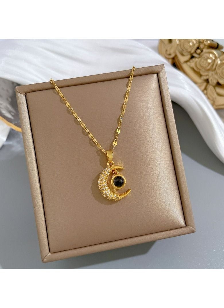 Kenzs - Kenzs 18K Gold Moon Black Onyx Gemstone Necklace - Image 1