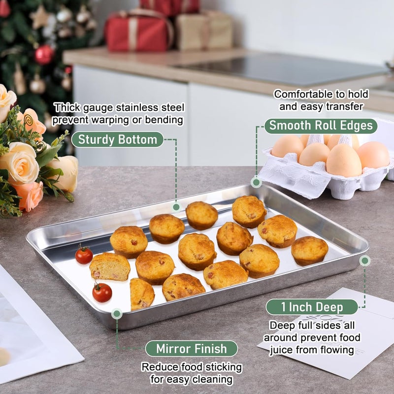 Homikit Baking Sheet with Wire Rack Set, Stainless Steel Quarter Sheet Pan with Grid Cooling Rack for Toaster Oven Roasting, Metal Bacon Cookie Trays Nonstick Jelly Roll Pan, 12" x 10" x 1 Inch - Image 3