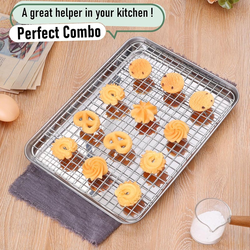 Homikit Baking Sheet with Wire Rack Set, Stainless Steel Quarter Sheet Pan with Grid Cooling Rack for Toaster Oven Roasting, Metal Bacon Cookie Trays Nonstick Jelly Roll Pan, 12" x 10" x 1 Inch - Image 5