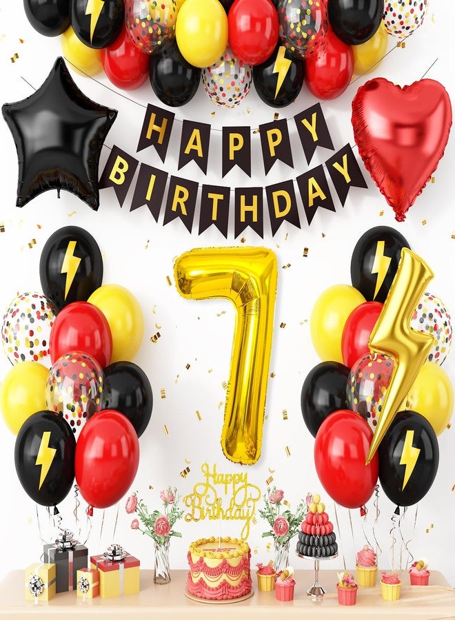 Vibzox 7th Birthday Decorations for Boys,Red Black Yellow Birthday Balloon Kids Printed Number 7 Balloons Banner Cake Topper Boy Girls 7 Year Old Party Decor - Image 1