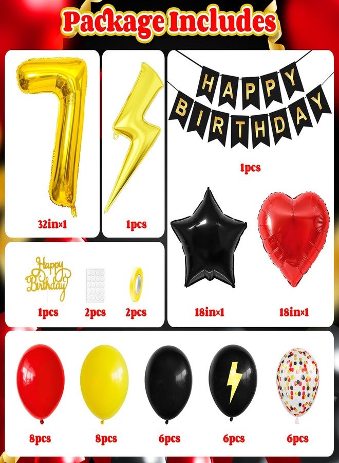 Vibzox 7th Birthday Decorations for Boys,Red Black Yellow Birthday Balloon Kids Printed Number 7 Balloons Banner Cake Topper Boy Girls 7 Year Old Party Decor - Image 2
