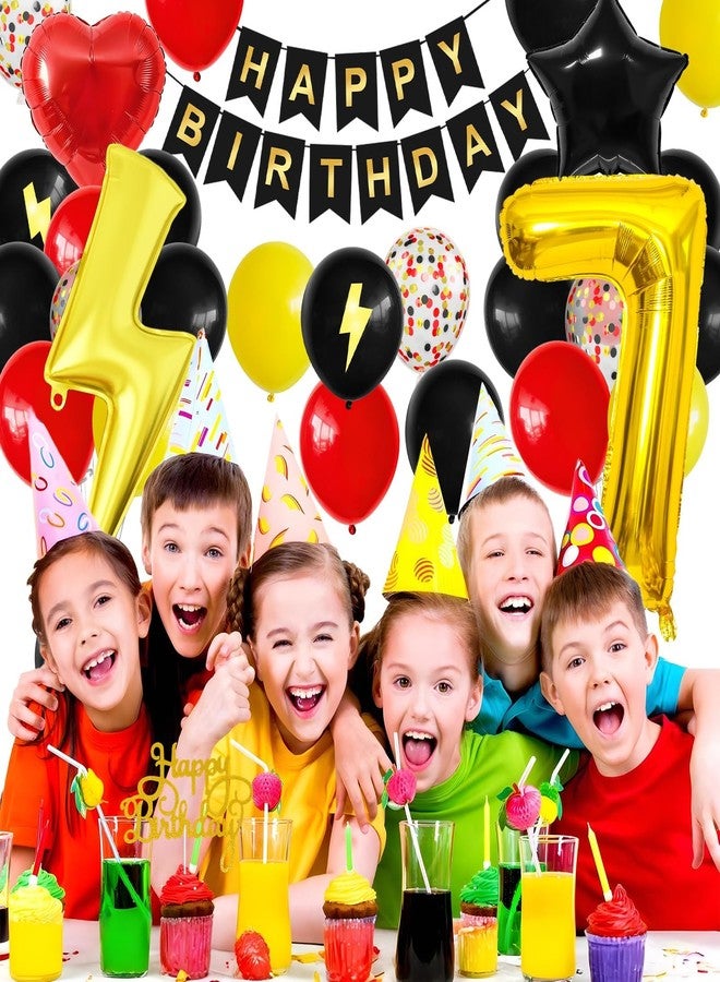 Vibzox 7th Birthday Decorations for Boys,Red Black Yellow Birthday Balloon Kids Printed Number 7 Balloons Banner Cake Topper Boy Girls 7 Year Old Party Decor - Image 4