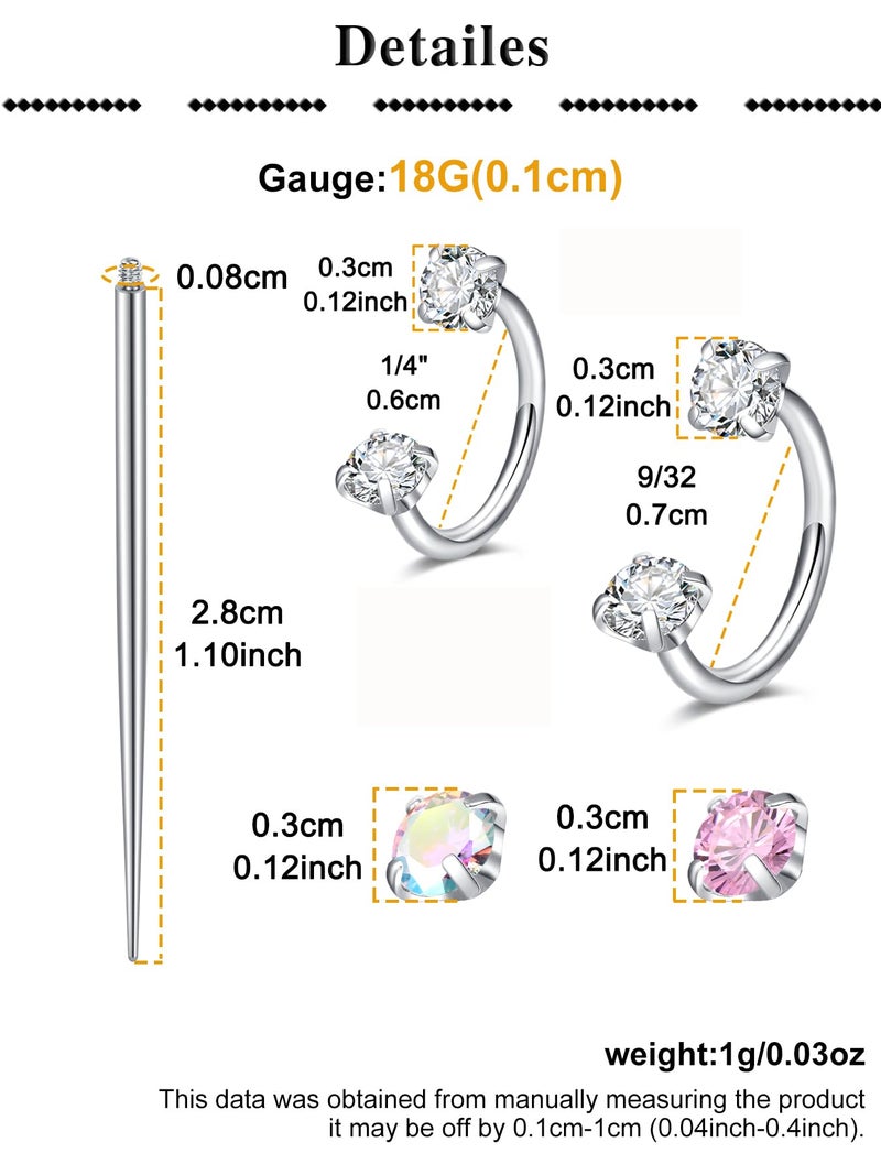 QWALIT Silver 18g Horseshoe Nose Ring Double Stud Gem Horse Shoe Nose Ring Hoop for Women Surgical Steel U Shape Half Earring Tragus Earring Hoops Lip Helix Piercing Jewelry Septum Rings 6mm 7mm - Image 2