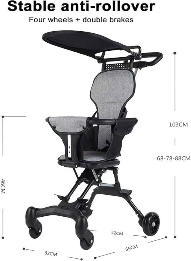 ABTER Baby Stroller Tricycle with Canopy and Push Handle, Foldable Design, Four Wheel Frame with Rear Double Brake and Safety Bar 3 in 1 - Image 2