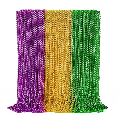 EOBOH 72PCS Mardi Gras Beads Throws Mardi Gras Green Purple Gold Metallic Beads Necklaces Accessories Bulk Mardi Gras Beads Necklace Costumes for Parade Throws Party Decorations Favor Supplies - Image 1