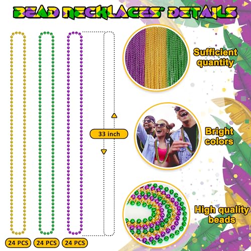EOBOH 72PCS Mardi Gras Beads Throws Mardi Gras Green Purple Gold Metallic Beads Necklaces Accessories Bulk Mardi Gras Beads Necklace Costumes for Parade Throws Party Decorations Favor Supplies - Image 5