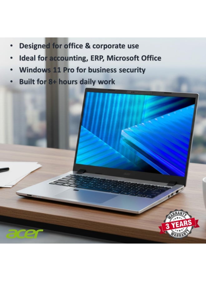 Acer TravelMate P2 14 Business Laptop (Upgraded) – Intel Core Ultra 5 225U, 16GB RAM, 512GB SSD,Wuxga IPS, Intel, Shared Memory DOS Fingerprint, Office/Corporate Use,  English Backlight  Keyboard Silver Color 3 Year Warranty Silver - Image 2