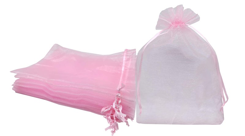 Ankirol 100pcs Sheer Organza Favor Bags 8 X 12 Large Organza Drawstring Bags pink