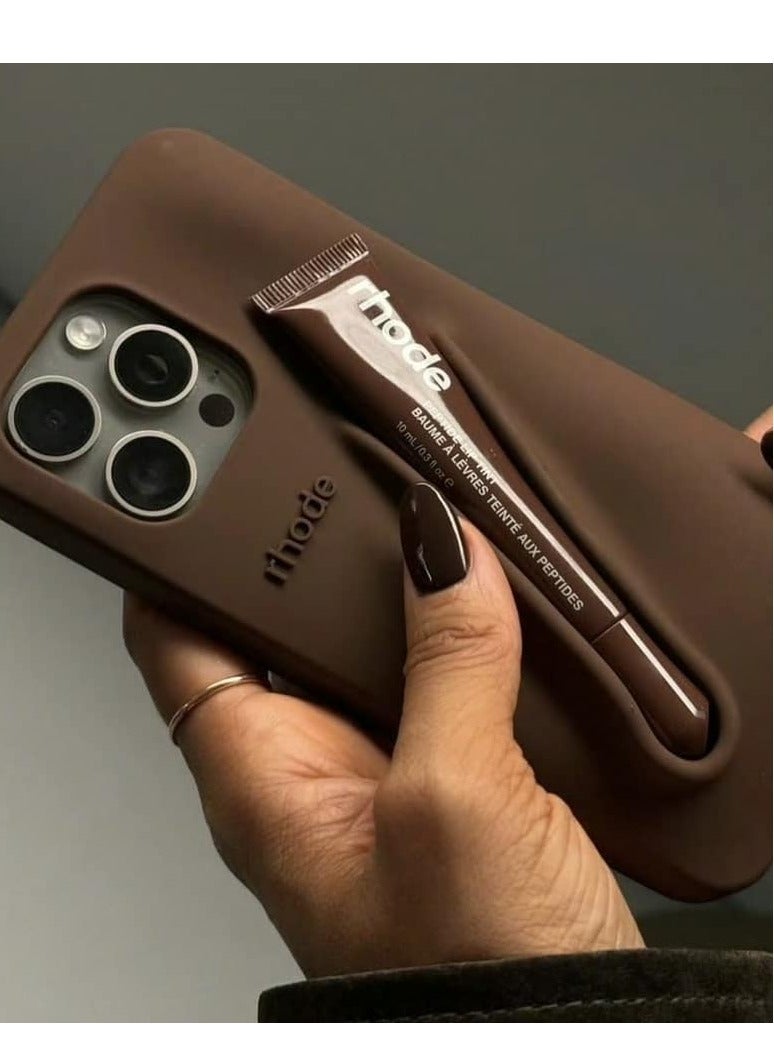 Rhode iPhone 16 Pro Silicone Lip Holder for Cell Phone, Lip Gloss Adhesive Sleeve for Phone, Lip Holder Stick-on Phone Case, Back Stick On Holder for Rhode iPhone 16 Pro Phones Case（Espresso） - Image 2