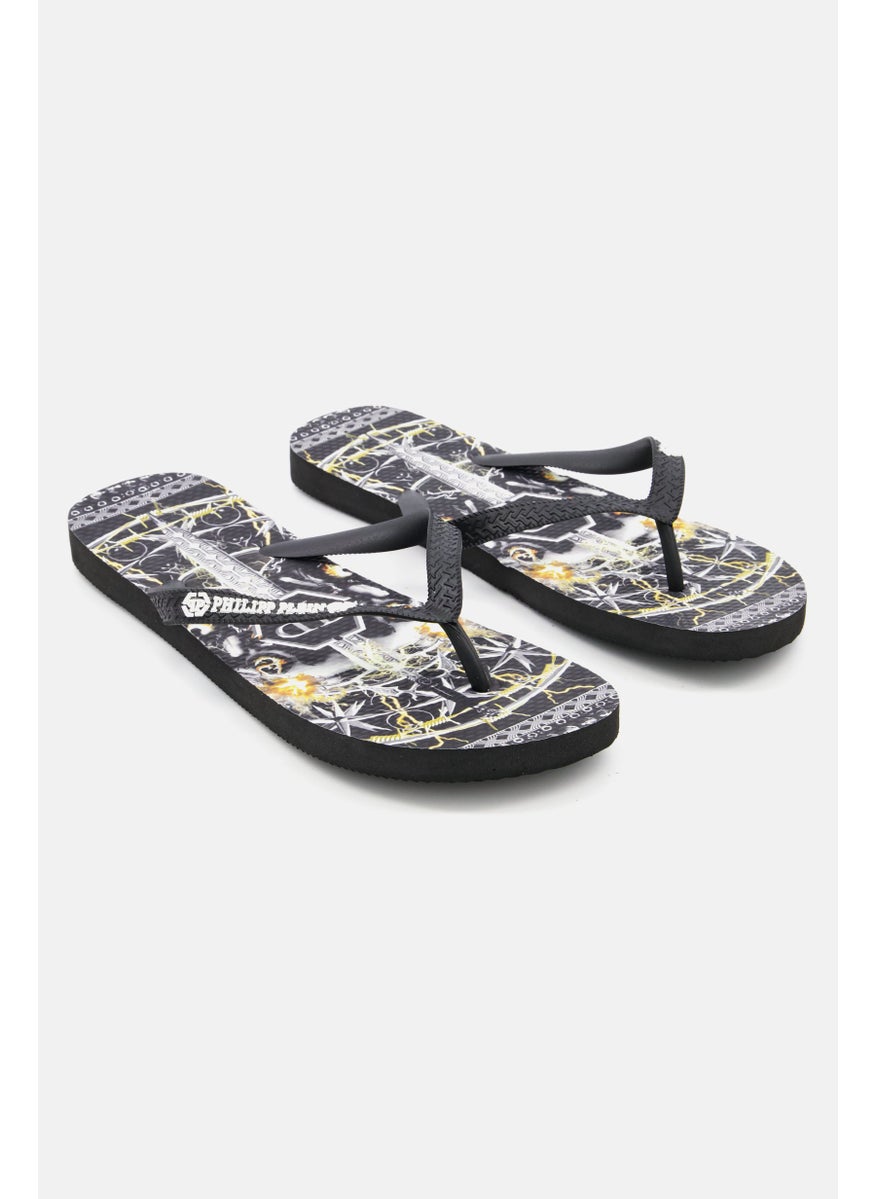 PHILIPP PLEIN Men All Over Print Slip On Slipper, Black  - Image 1