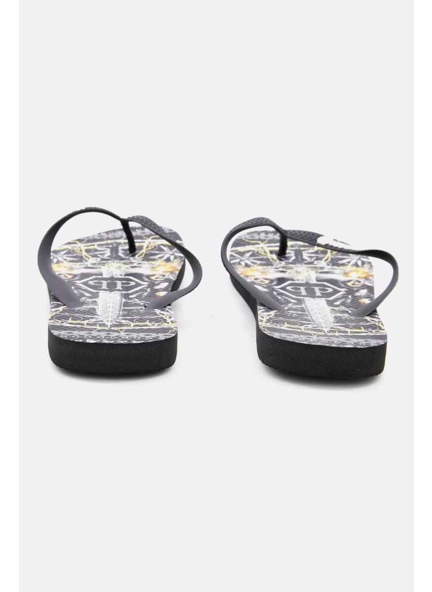 PHILIPP PLEIN Men All Over Print Slip On Slipper, Black  - Image 2