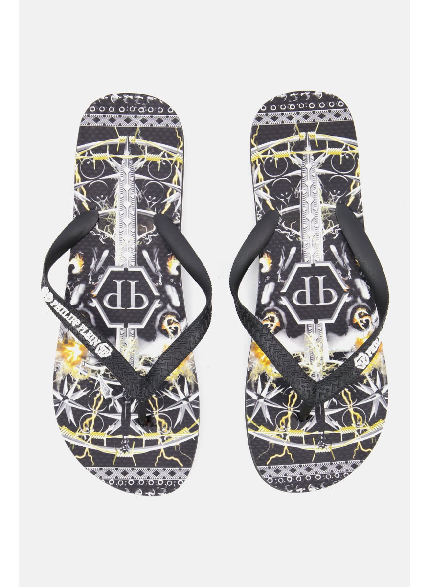 PHILIPP PLEIN Men All Over Print Slip On Slipper, Black  - Image 4