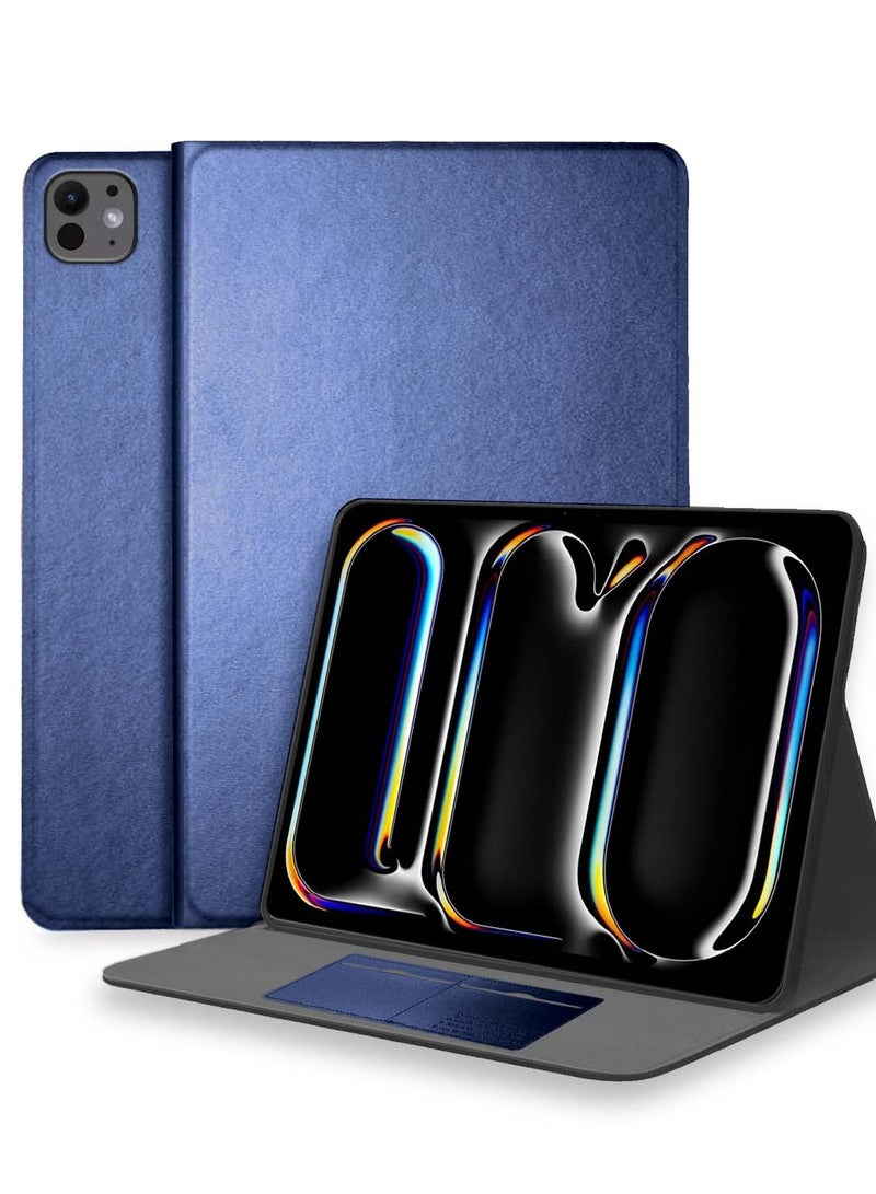 Cat - Cot PU Leather With Card Holder Flip Case Cover For Apple iPad Pro 13 5G 2024 (7th Generation) 13 Inch Navy Blue  - Image 1