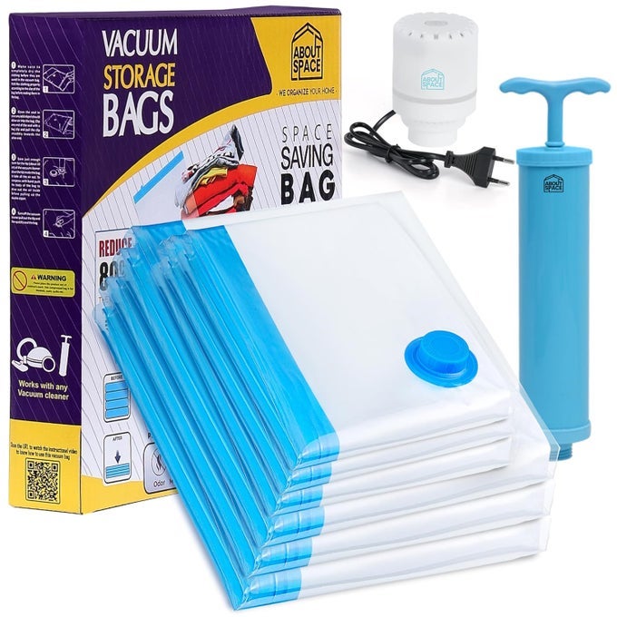 6 PACK VACUUM BAGS FOR TRAVEL WITH ELECTRIC PUMP AND HAND PUMP 3 JUMBO3 LARGE POLYAMIDE POLYETHYLENE SPACE SAVER VACCINE SEALER ZIPLOCK COMPRESSION STORAGE BAGS FOR PACKING BLUE