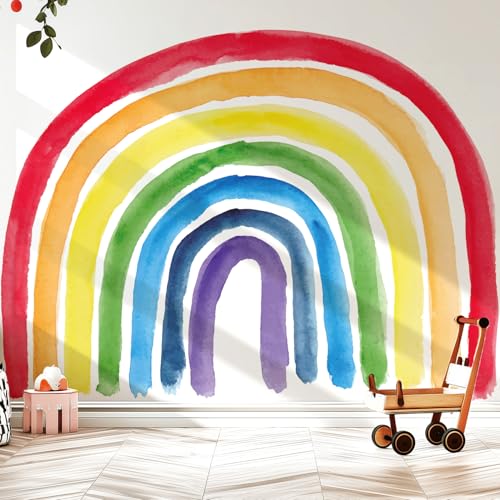 Kingarch Large Boho Rainbow Wall Decals, Colorful Peel and Stick Fabric Nursery Wall Decor, Removable Home Room Wall Decor Murals Stickers for Kids Girls Toddler Bedroom Living Room Playroom - Image 1