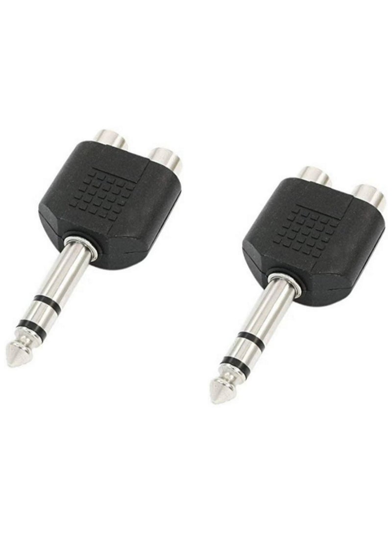 2 pcs 6.35mm 1/4" Male Stereo to Dual RCA Female Y Splitter Audio Adapter/Connector - Image 1
