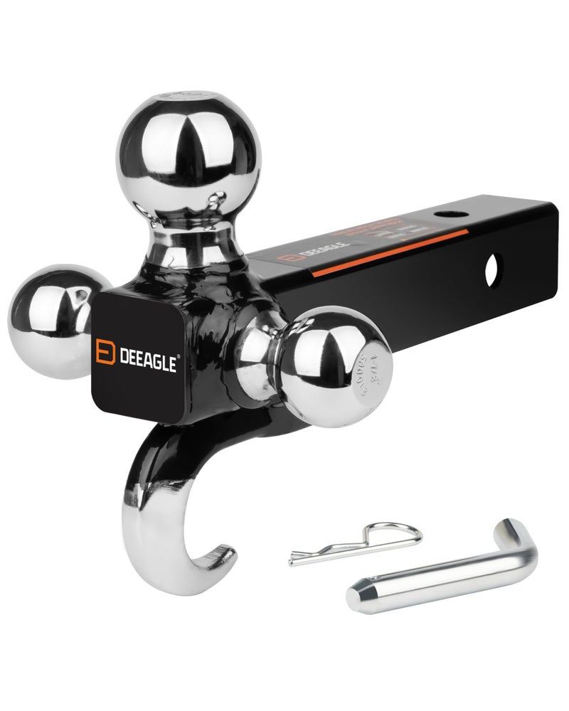 DEEAGLE 3 Ball Hitch with Hook, Tri Ball Hitch, 1-7/8", 2" and 2-5/16" Ball, Fit 2â€ Hitch Receiver, Heavy Duty Tow Hitch - Image 1