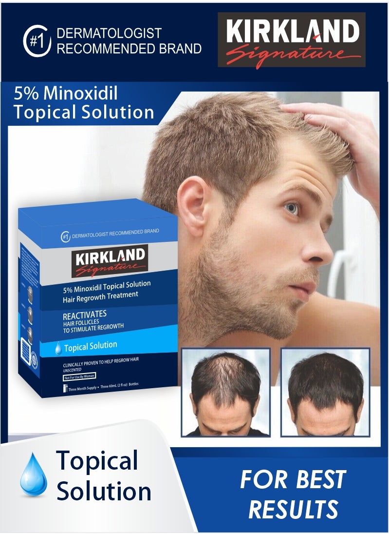 Kirkland Signature - Minoxidil 5% Hair Loss Solution for Men – 3-Month Pack for Thicker Hair - Image 1