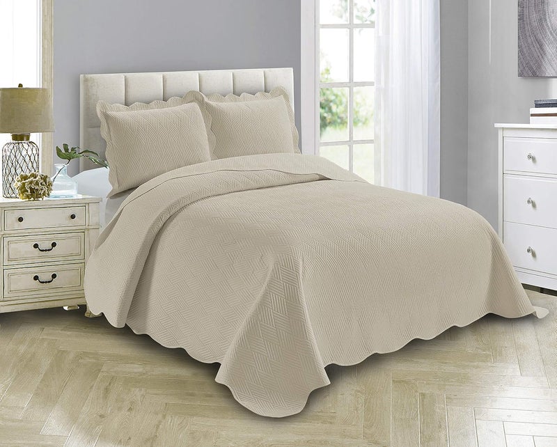 Linen Plus Luxury Oversized Coverlet Embossed Bedspread Set Solid Beige King/California King Bed Cover New # Ashley - Image 1