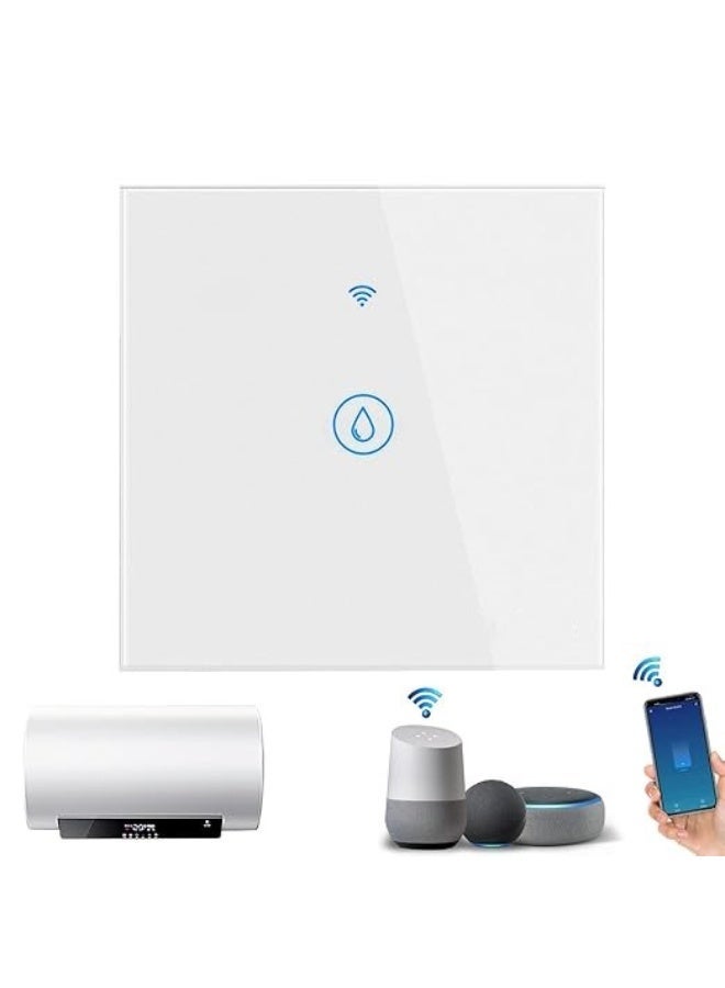 MOES Smart Life WiFi Touch Boiler Switch – 1 Gang (White) | 20A High-Power Water Heater Switch, Tempered Glass Panel, Neutral Wire Required, WiFi & Bluetooth Control - Image 1