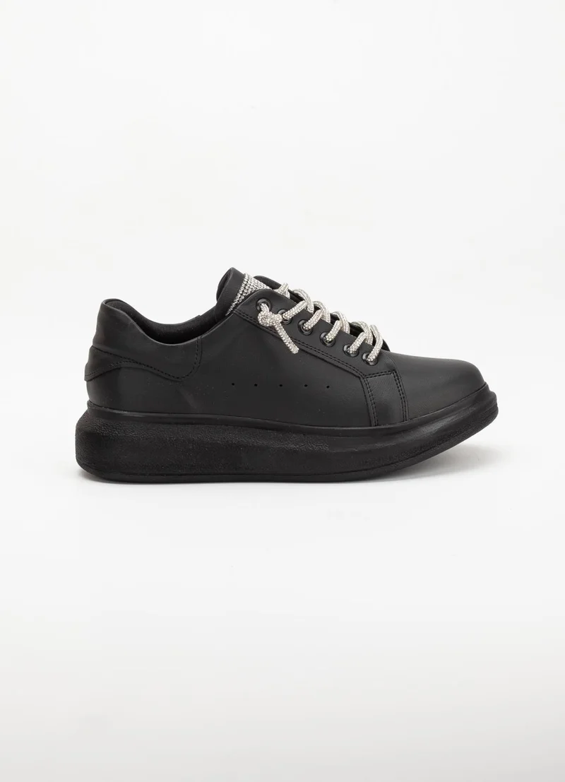 Dilimler Ayakkabı Slices Shoes Stone Laced Detailed Black Women's Sports Shoes