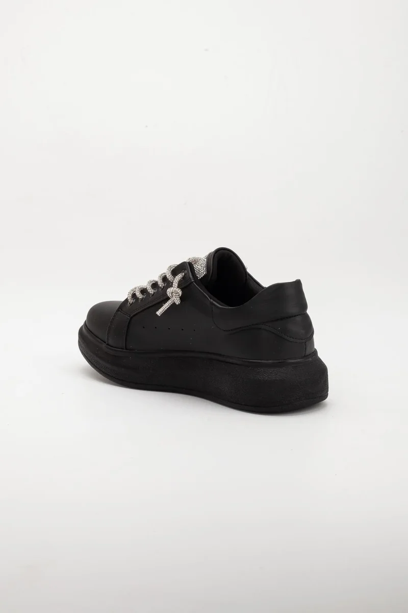 Dilimler Ayakkabı Slices Shoes Stone Laced Detailed Black Women's Sports Shoes