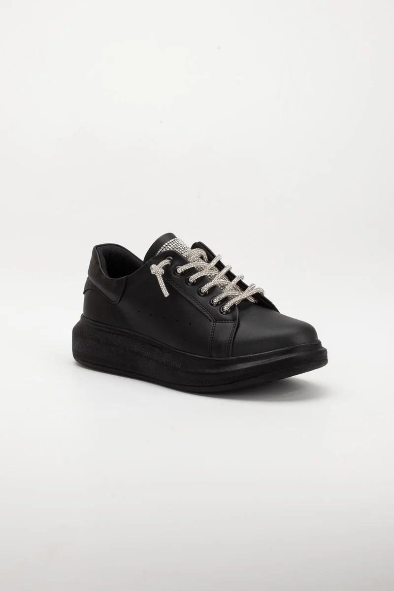 Dilimler Ayakkabı Slices Shoes Stone Laced Detailed Black Women's Sports Shoes