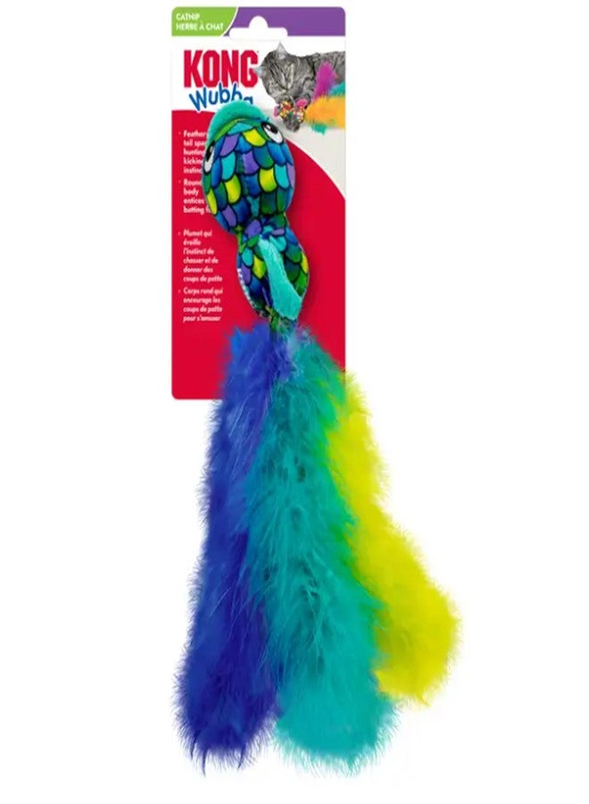 KONG Wubba Cat Toy - Catnip-Infused, Crinkle and Rattle Sound & Feathery Tails for Batting, Pouncing & Interactive Play (Fish) - Image 4