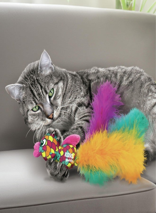 KONG Wubba Cat Toy - Catnip-Infused, Crinkle and Rattle Sound & Feathery Tails for Batting, Pouncing & Interactive Play (Fish) - Image 2