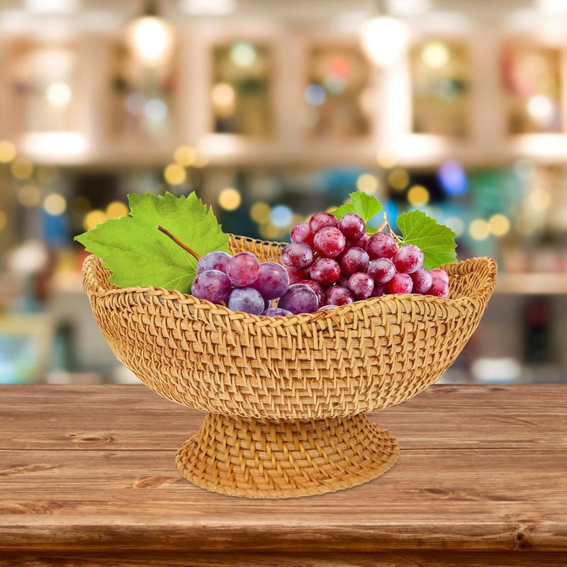 DOITOOL وعاء فواكه دويدول من الخوص مع قاعدة مزخرفة، وعاء دائري للزينة لمركز الطاولة، 10 بوصة - Image 2