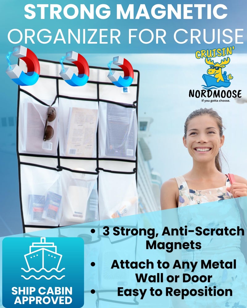 Nordmoose منظم باب مغناطيسي لسفينة نورد موس، منظم فوق الباب لسفن الرحلات البحرية، رف أحذية مغناطيسي - 3 مغناطيسات قوية مضادة للخدش - جيوب كبيرة متينة لتخزين مستلزمات الرحلة البحرية 2026 - Image 2