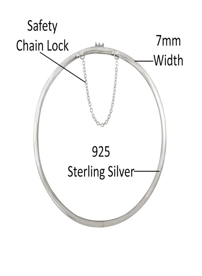 Savlano 14K Gold Plated Over 925 Sterling Silver Solid Plain Dome Bangle Bracelet 7 inch with Safety Chain for Women Comes With Gift Box- Made in Italy (White) - Image 2