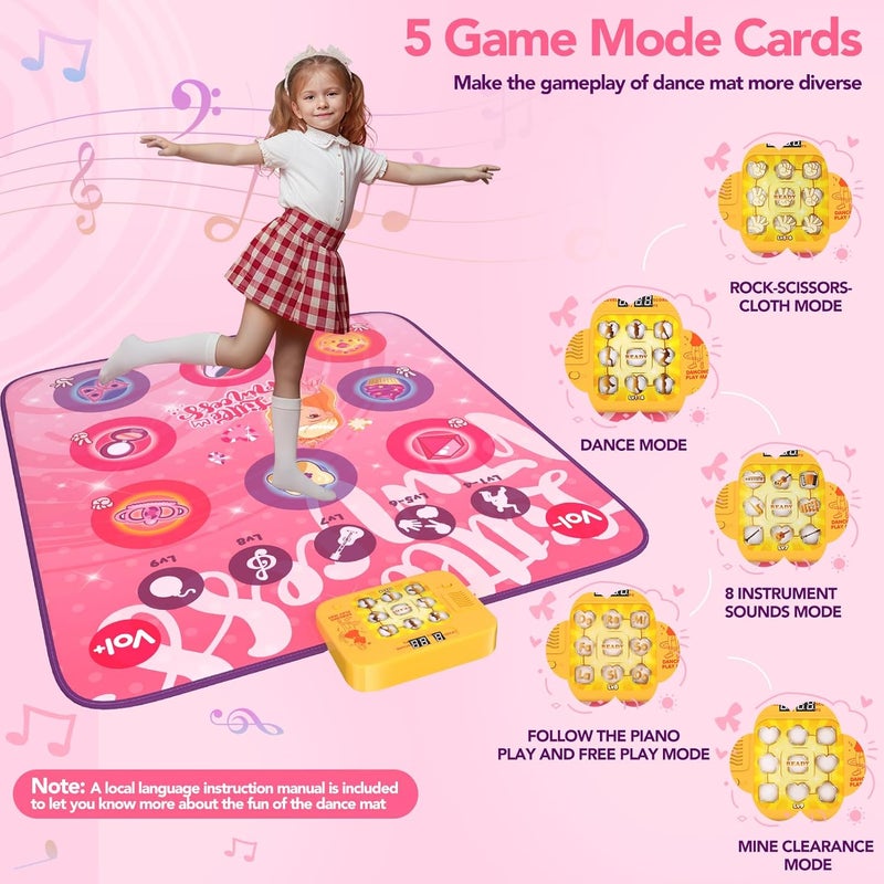 Dance Mat for Children from 3 4 5 6 7 8 Years Gift Girls Toy Girls Dance Mat Contains 5 Game Mode Cards Integrated Music LED Display Bluetooth Christmas Birthday Gift - Image 3
