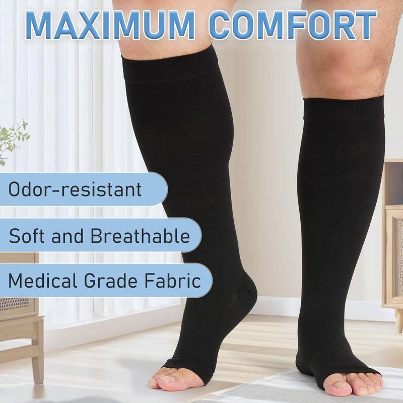 KEKING Extra Wide Calf Compression Socks for Men & Women, 20-30 mmHg Medical Compression Stockings Open Toe - Plus Size - Image 4