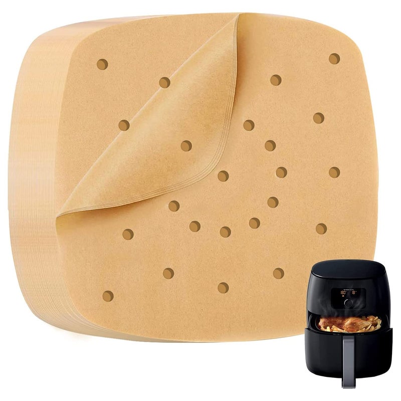 Katbite 200Pcs 9 Inch Parchment Paper Heavy Duty Perforated Unbleached Liners Squares for Air Fryer Steamer Oven Frying Chicken