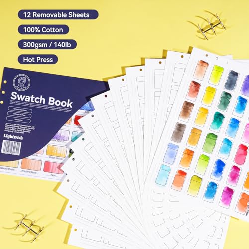 LIGHTWISH Watercolor Swatch Book,12 Detachable Sheets,100% Cotton, 300gsm/140lb,Acid-Free,Color Diary for Oil Pastels,Watercolor,Gouache,Colores Pencils,10.63 * 7.68 Inches - Image 2