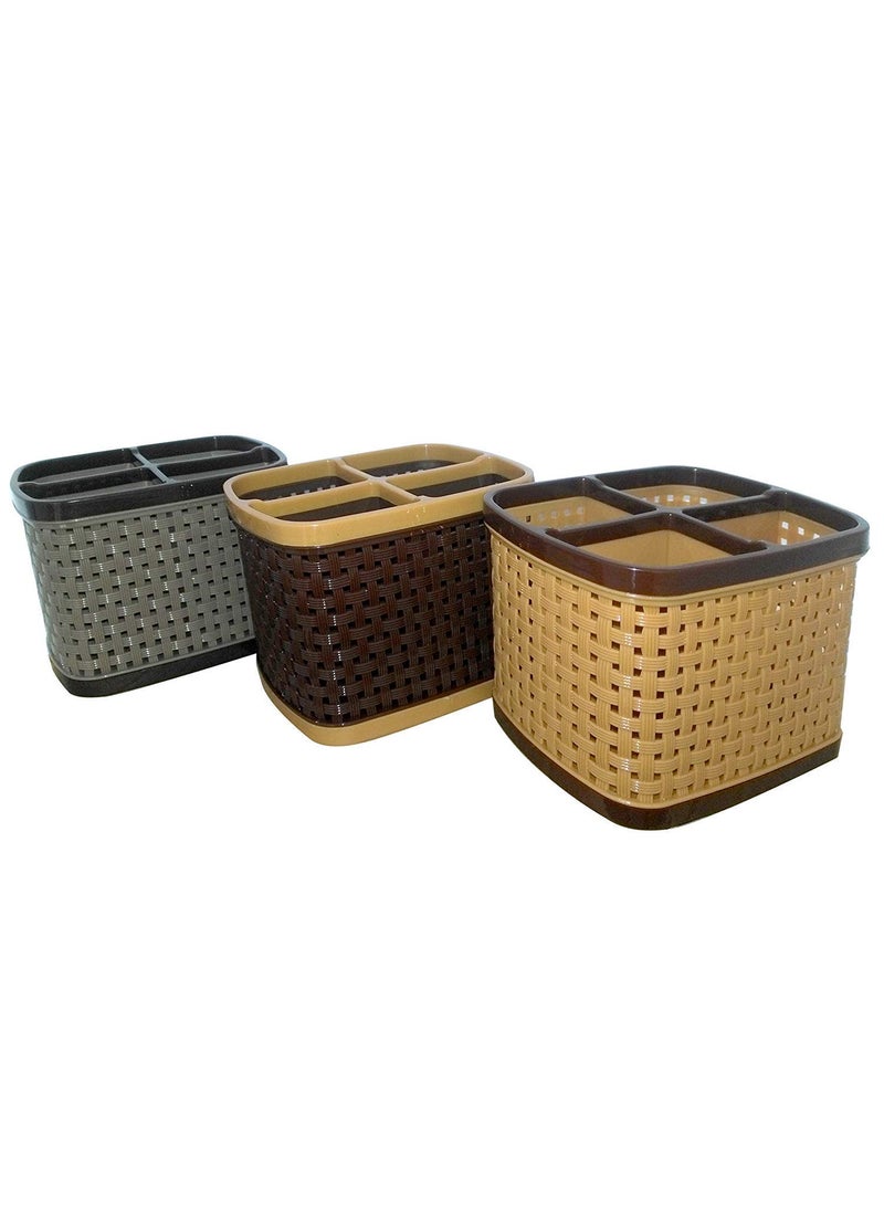 Paghadi Paghadi Multipurpose Plastic Kitchen Utensil Holder Spoon Knife Stand Organiser BasketStorage Box For BedroomBathroomOffice Table Storage Organizer Set of 1PC Multicolour  - Image 3
