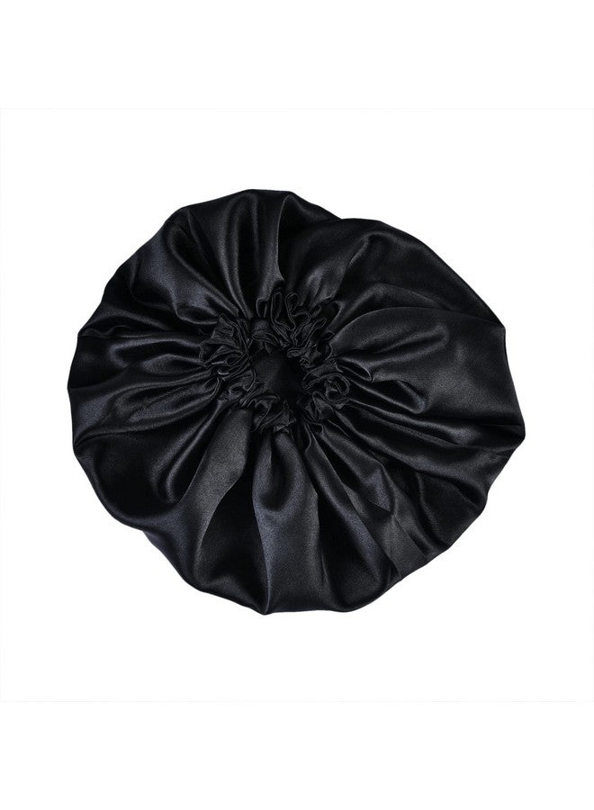 NNR Satin Silk Premium Hair Bonnet Double Layered Elastic Sleeping Cap for Women and Girls - Pack of 1 - Black - Image 2