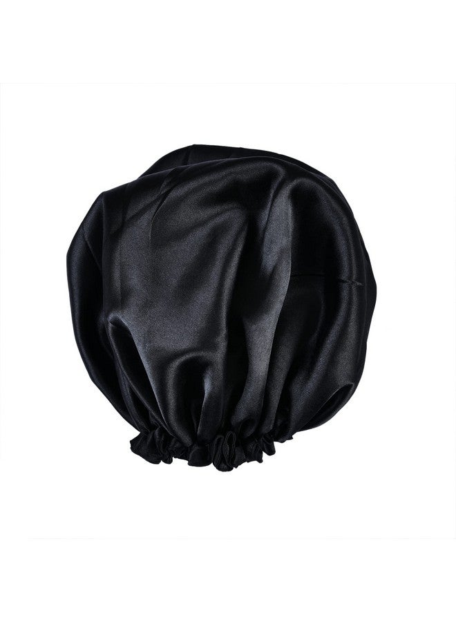 NNR Satin Silk Premium Hair Bonnet Double Layered Elastic Sleeping Cap for Women and Girls - Pack of 1 - Black - Image 1