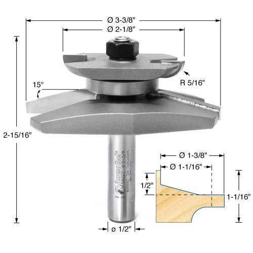 Amana Tool - 54227 Carbide Tipped Traditional Raised Panel with Back Cutter 15 Deg x 1-3/8 - Image 2