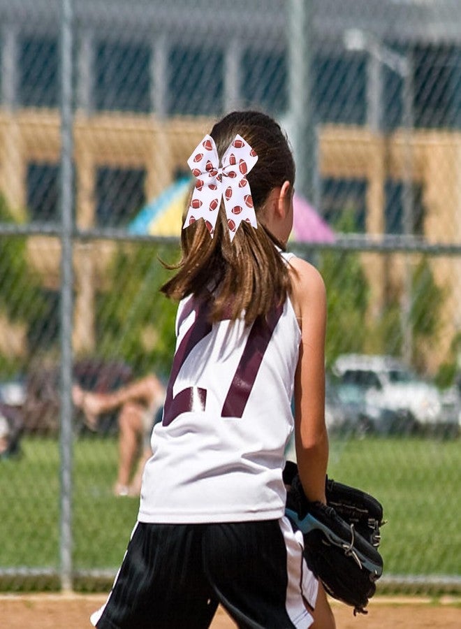 Hipcheer 12 PCS Football Cheer Bows, Sparkly Rugby Hair Bows with Elastic Hair Ties Accessories for Teens Girls Women Cheerleading Softball Competition Sports (White Football) - Image 2