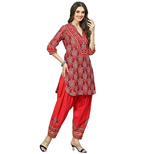 BIBA Cotton Women Printed Relaxed Salwar Kurta Dupatta(SKDSUZANI8186_RED_34) - Image 3